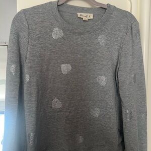 Marled Gray Heart Rhinestone Pullover
